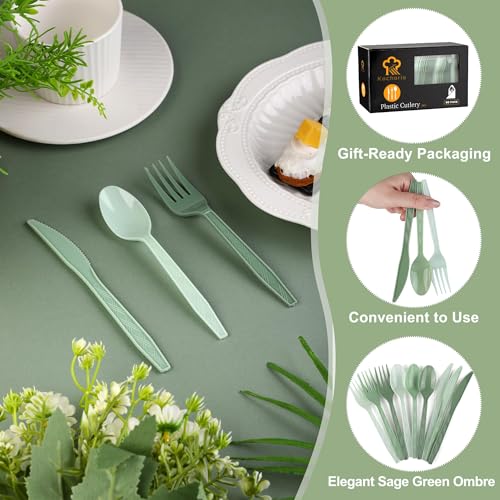 90 Pieces Gradient Sage Green Plastic Cutlery Set (Gradient Sage Green)