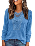 Tops for Women Fall Shirt Long Sleeve Work Blouse Dressy Casual Deep Blue M (Medium / Deep Blue)