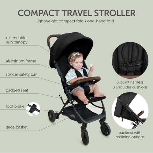 Lightweight Travel Stroller for Baby & Toddlers (Black + Travel Bag)