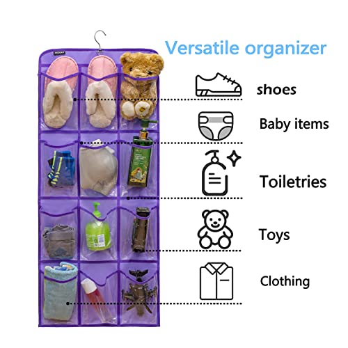 Dual Sided Hanging Shoe Organizer for Closet with Rotating Hanger Hanging Shoe Rack Holder with 24 Large Pockets (PURPLE)