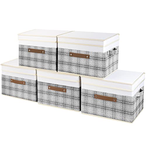 Collapsible Storage Bins with Lids (5 pack / Gray & White)