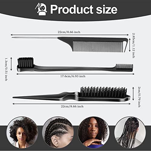 3Pcs Slick Back Hair Brush (Black)