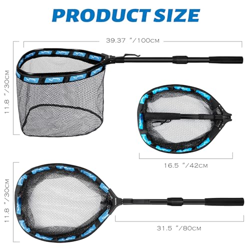 Fishing Net Fish Floating Landing Net with Handle (11.8"/30cm Hoop Size 1.0M Blue(Extendable) / 1.0m (Extendable))