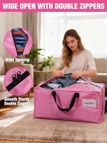 4 Pack Extra Large Moving Bags with Backpack Straps & Handles (Pink / 4 Pack)
