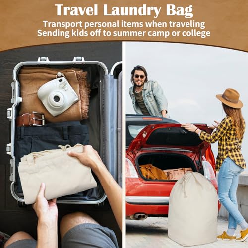Heavy Duty Canvas Laundry Bags with Square Base 13.8"Wx13.8"Dx27.6"H (Beige 1-Pack | Square Base / 13.8"Wx13.8"Depthx27.6"H)