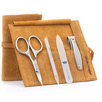 4pc Manicure Nail Care Kit (4-Pc: Clipper, Combo Scissor, Travel File / Yellow Suede Roll)