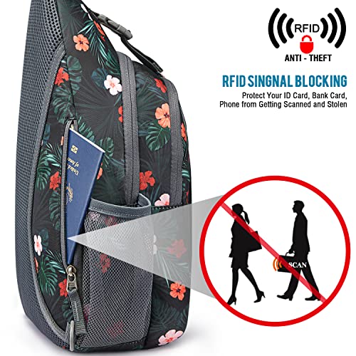 Sling Bag for Men Women (Black Base Flora)