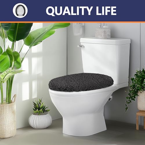 Microfiber Elongated Toilet Seat Cover 19.5"x 15" Machine Washable (Dark Grey / Elongated)