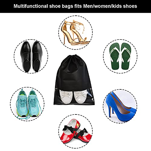 8PCS Travel Shoe Bags with Rope for Men and Women Large Shoes Pouch Organizers (Black)