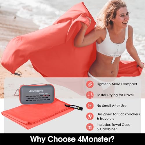 Quick Dry Travel Towel with Case & Carabiner (Brickred / 59.00" x 30.00")