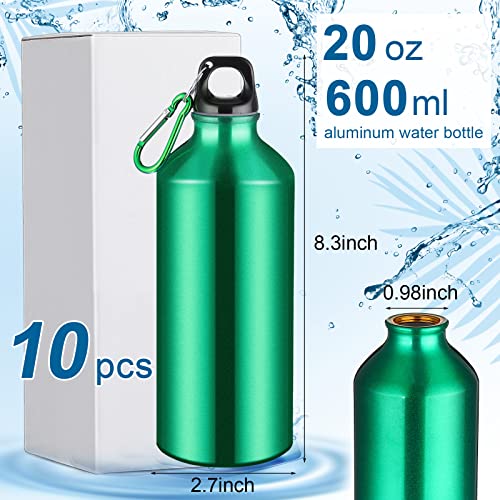 10 Pcs Aluminum Water Bottle 20 oz Reusable Bottles Lightweight Leak Proof Aluminum Sports Travel Bottles with Twist Cap Buckle for Gym (Green)