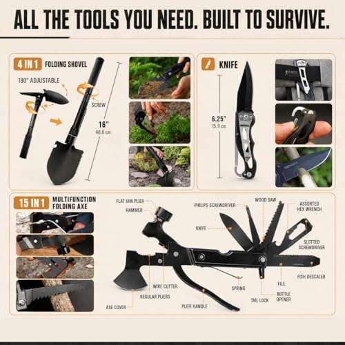 Survival Kit 250Pcs Survival Gear First Aid Kit with Molle System Compatible Bag and Emergency Tent (C-Camo-Black&Grey)