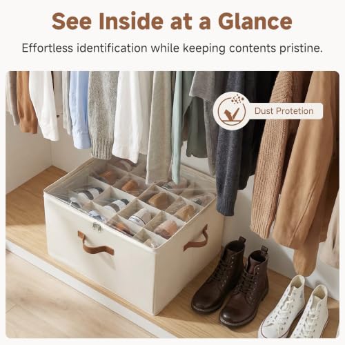 16 Pair Shoe Organizer for Closet (Beige / Medium)