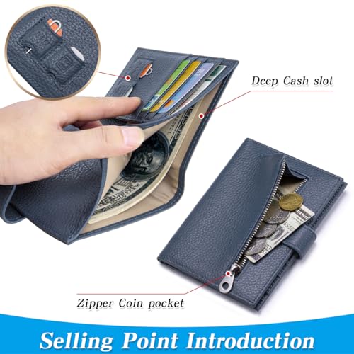 Passport Holder for Travel Women RFID Blocking Genuine Leather Passport Wallet with Card Slots (NacyBlue)