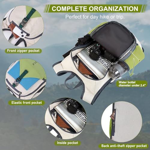 15L Hiking Backpack for Men Women Lightweight Foldable Small Daypack for Travel Camping Outdoor (Beige and Green / 15l)
