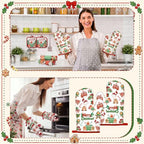 10 Pcs Christmas Gingerbread Man Kitchen Decor and Accessories Set Kitchen Towels Pot Holders Oven Mitts and Rugs for Baking Cooking BBQ Mom Housewarming Gifts (White,green,red / Cute Gingerbread Man)