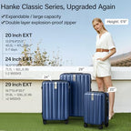 24 Inch Expandable Medium Checked Luggage with 8 Spinner Wheels (24 Inch EXT / Dark Blue)