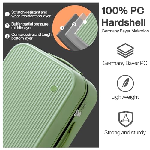 24 Inch Checked Luggage PC Hardshell Suitcases with Wheels for Travel Woman Men (Avocado Green TSA2 / 24-inch)