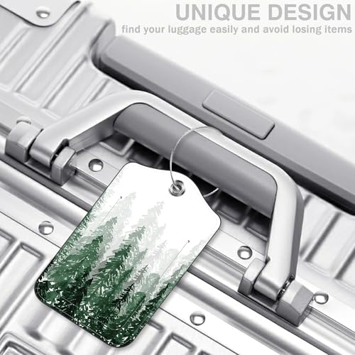 2 Pack Luggage Tags for Suitcases Watercolor Foggy Forest Leather Luggage Tags Privacy Cover ID Label with Stainless Steel Loop and Address Card for Women Men Travel Bag Backpack (Watercolor Foggy Forest)