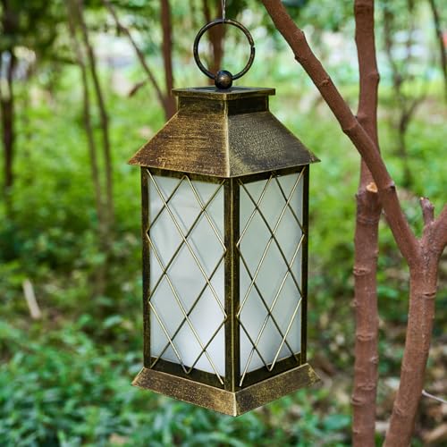 18" Solar Lanterns Outdoor Waterproof Flickering Flame Patina (Antique Patina)