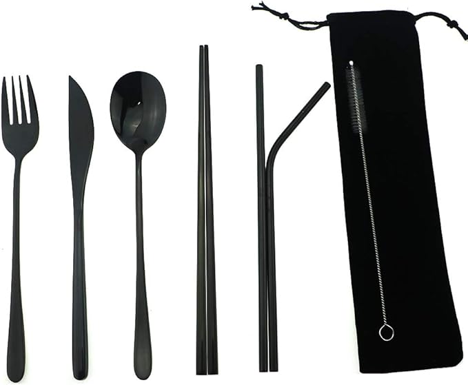 7 Pcs Portable Flatware Set, 304 Stainless Steel Cutlery Set Travel Utensils by Uniturcky