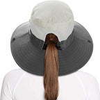 Rosoz Ponytail Sun Bucket Hats for Women UV Protection Foldable Mesh Wide Brim - Image 2
