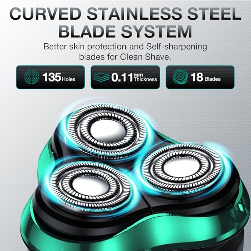 Electric Razor for Men Cordless Rotary Shaver Wet Dry with Trimmer (Green)
