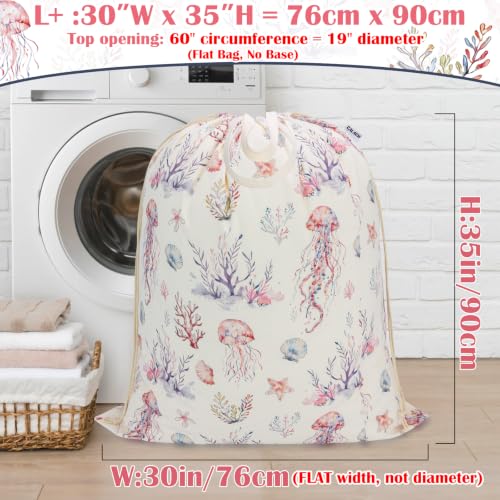 Canvas Laundry Bag with Handles & Drawstring 30"Wx35"H (Dreamy Jellyfish L+ / L+ 30"Wx 35"H┃1 Pack)