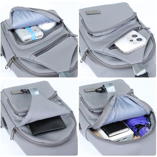 Crossbody Sling Bag Men Women (Leather Grey / Large)