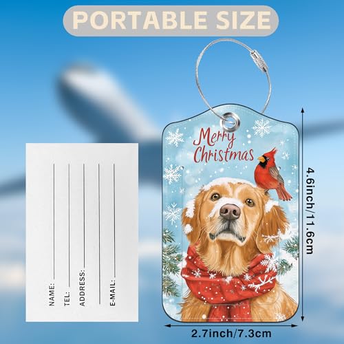 Set of 2 Christmas Dog and Red Cardinal Luggage Tags for Suitcases Leather Suitcase Tags Identifiers with Privacy Name Address Label and Stainless Steel Loop for Women Men Travel Luggage Accessories (Christmas Dog and Red Cardinal)