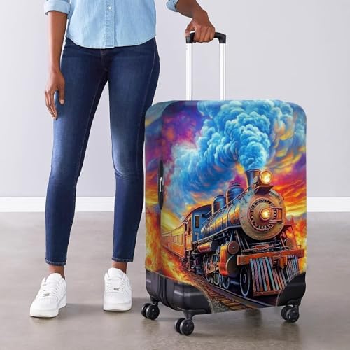 Vintage Sunset Steam Train Print Luggage Cover (S(for 18-21 inch luggage) / Sunset Train)