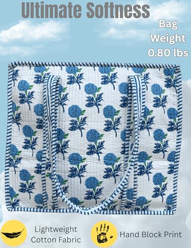 100% Cotton Quilted Tote Bag For Women (Snow White Atlantic Gull Floral Print)