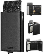 Pop up Card Wallet Minimalist Cash Wallets RFID Blocking Leather Smart Credit Card Holder with ID window for Men (Cross-Black)