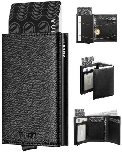 Pop up Card Wallet Minimalist Cash Wallets RFID Blocking Leather Smart Credit Card Holder with ID window for Men (Cross-Black)