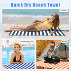 2 in 1 Microfiber Oversized Beach Towel (XL 72"x32"+24"x15" / Navy Blue Stripe)
