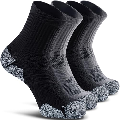 Unisex Cushioned Compression Sport Quarter Socks (X-Large / 4-pairs (Black2,grey2))