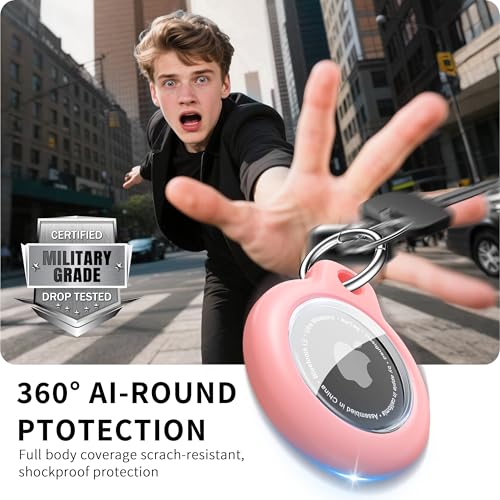 Apple AirTag Holder with Key Ring 4 Pack AirTag Case (Purple/Rose Red/Pink/White)