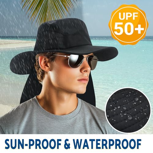 Sun Fishing Hats with Neck Flap for Men Pure Brown (One Size / Pure Brown(with Neck Flap))