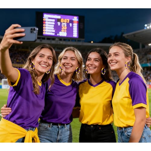Game Day Earrings Football Baseball Earrings for Women Sports Team Heishi Hoop Earring Football Accessories Outfits Cheer Mom Essentials Fall Sports Must Haves Cheer Gifts (Purple Yellow)