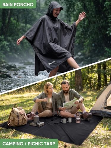 Hooded Rain Poncho for Adults (Black-basic)