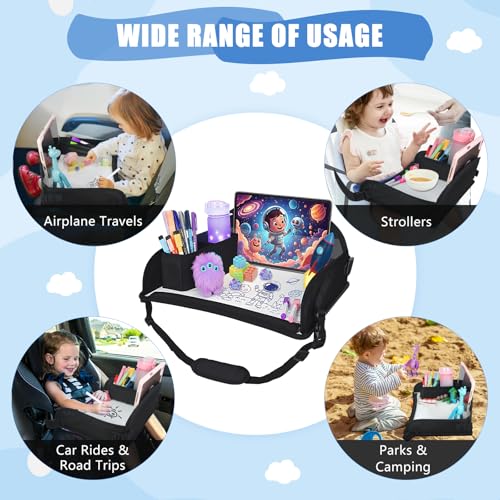 Upgraded Kids Travel Tray for Airplane (Black - 2 PCS)