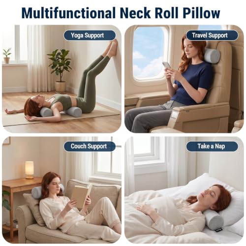Neck Roll Pillow for Neck Pain Relief (Grey / Medium - 5.0" H)