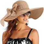 Wide Brim Sun Hat for Women Floppy Straw Hat Summer Beach Hats Fashionable Trendy Hats Sun Protection UPF 50+ (1 Pc：khaki+white Dot Hat, 4.7" Brim)