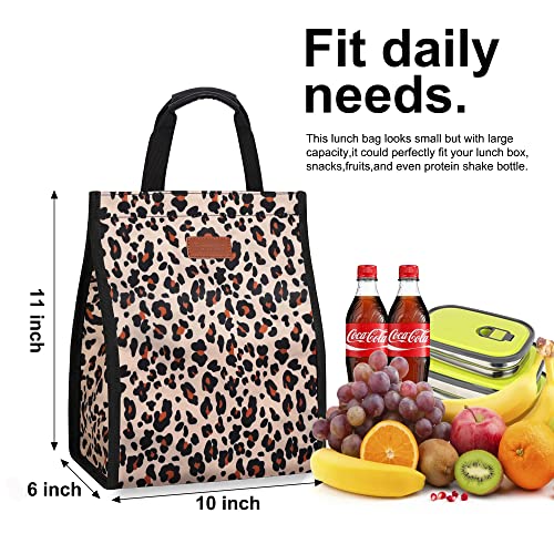 Lunch Bags for Women Insulated Reusable Lunch Tote with Internal Pocket (Leopard / 1 pack)