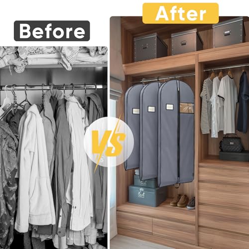 1PK Garment Bags for Hanging Clothes (Grey / 60" 1PK)