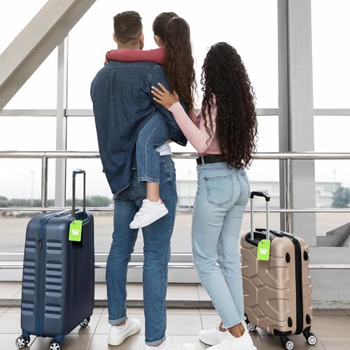 8 Pack Initial Luggage Tags for Suitcases Airplane Travel Essentials (Green / Letter W)