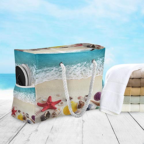 Large Beach Bags Top Handle Handbags Shoulder Tote Bag Canvas Totes Water Resistant Bags for Gym Travel Daily Sea Shells On Beach (Sea Shells on Beach)