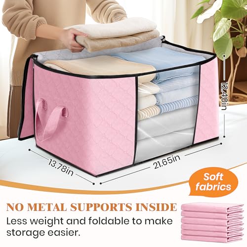 3 Pack Storage Bags for Clothes Blanket Storage Bins with Lids (3 Pack-60l / Pink)