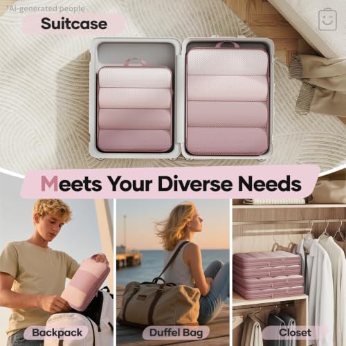 6/9/11 Set Compression Packing Cubes for Travel Essentials,Compressible Expandable Luggage Suitcase Organizer Bags for Clothing,Space Saver Bags with Over 1000 pcs of Mesh Holes(Light Coral) (Light Coral / 6 set)