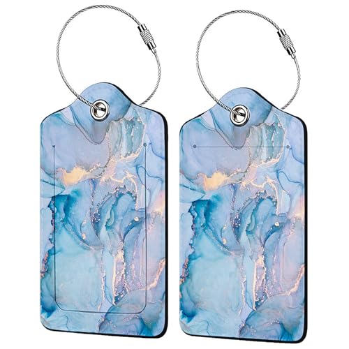 Blue Gold Marble 2 Pack Luggage Tag for Suitcase (Blue Gold Marble)